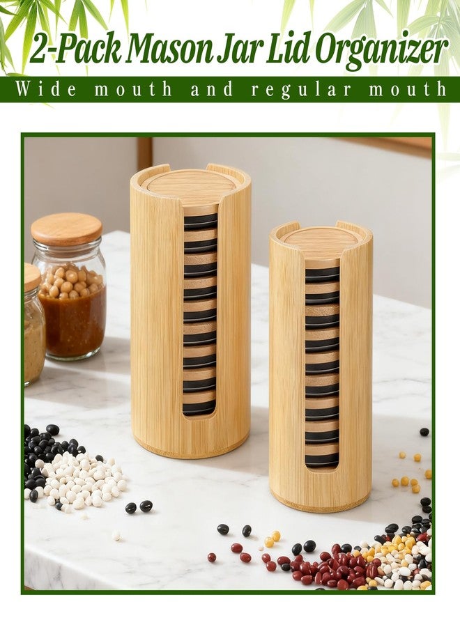Exclaith 2 Pcs Mason Jar Lid Organizer, 2 Size Bamboo Mason Jar Lids Storage, Vertical Masons Jars Lid Storage, Bamboo Cup Lids Organizer, Stackable Steady for Kitchen Countertop Cupboard - Image 4